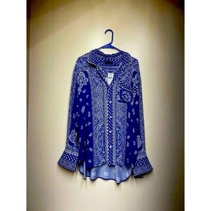 Polo Ralph Lauren Women’s Paisley Bandana Shirt, Rich Blue & White Top Sz. L